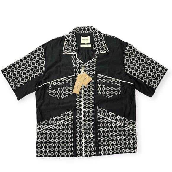 NEW NICHOLAS DALEY Mento Shirt Short Sleeve SIZE M Black Embroidery Linen JAPAN - Picture 1 of 14
